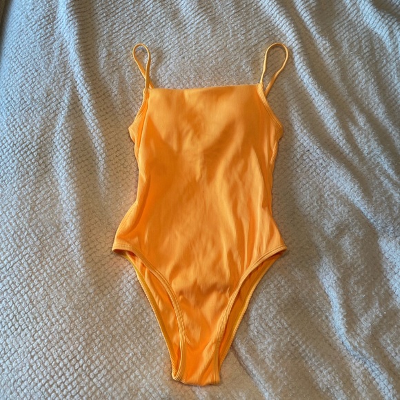 Bright Yellow / Orange Ribbed One Piece Bathing Suit - Picture 1 of 4
